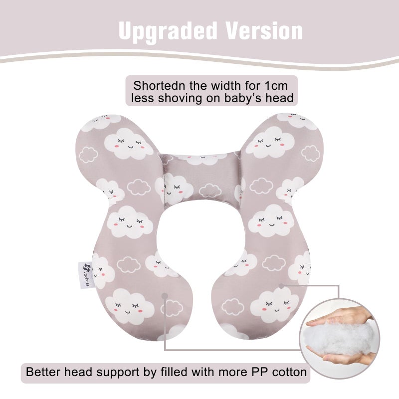 vocheer Baby Travel Pillow(Upgraded), Head and Neck Support Pillow for Pushchair, Car Seat,Stroller, Bouncer, Cotton(Grey Cloud - Image 2